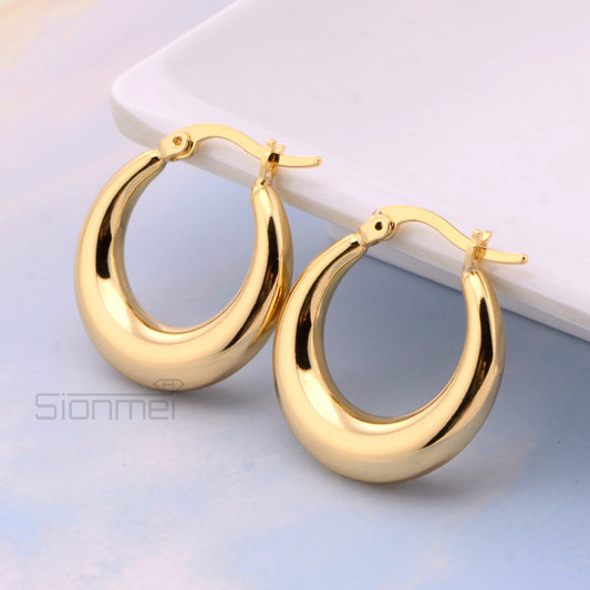 Big Ear Stylish Glossy Crescent-shaped Large Tube Hollow Earrings