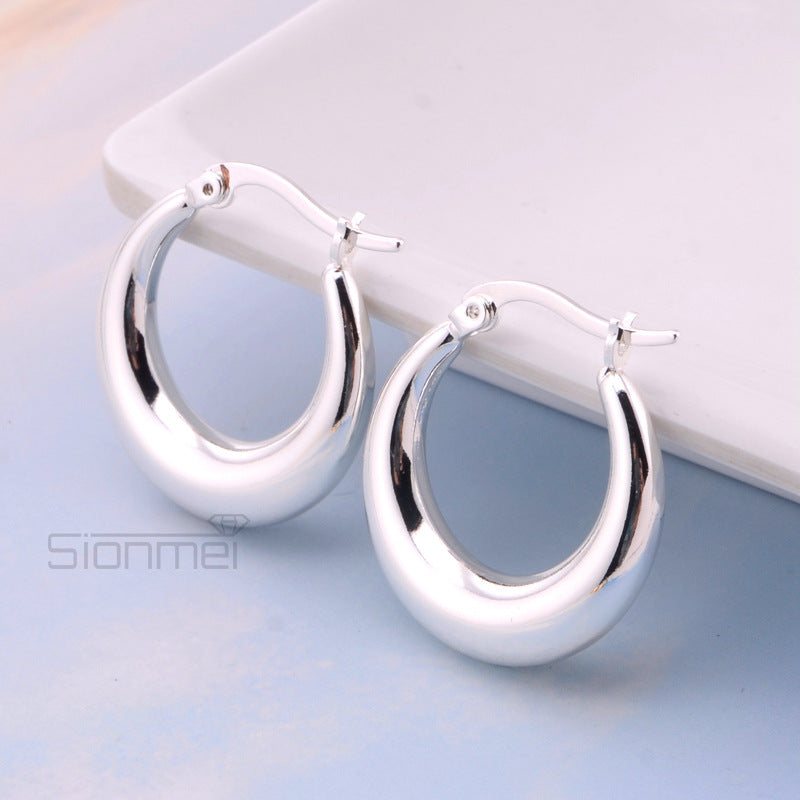Big Ear Stylish Glossy Crescent-shaped Large Tube Hollow Earrings
