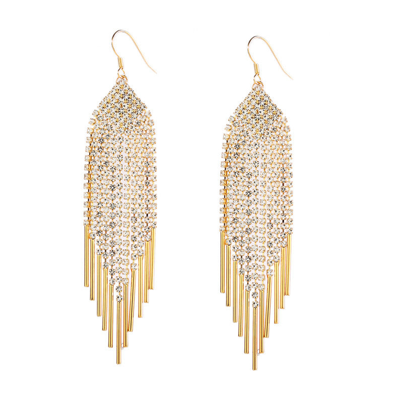 Women's Sier Pin Exaggerated Tassel Long Elegant Earrings