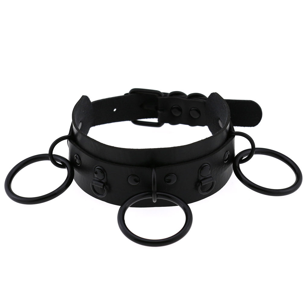 Leather Punk Street Shot Black Neckband Collar