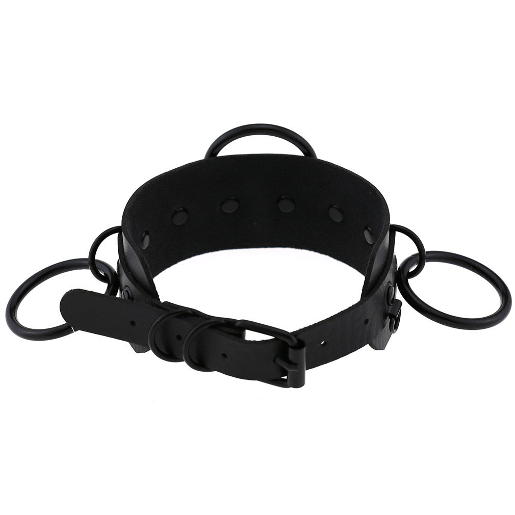 Leather Punk Street Shot Black Neckband Collar