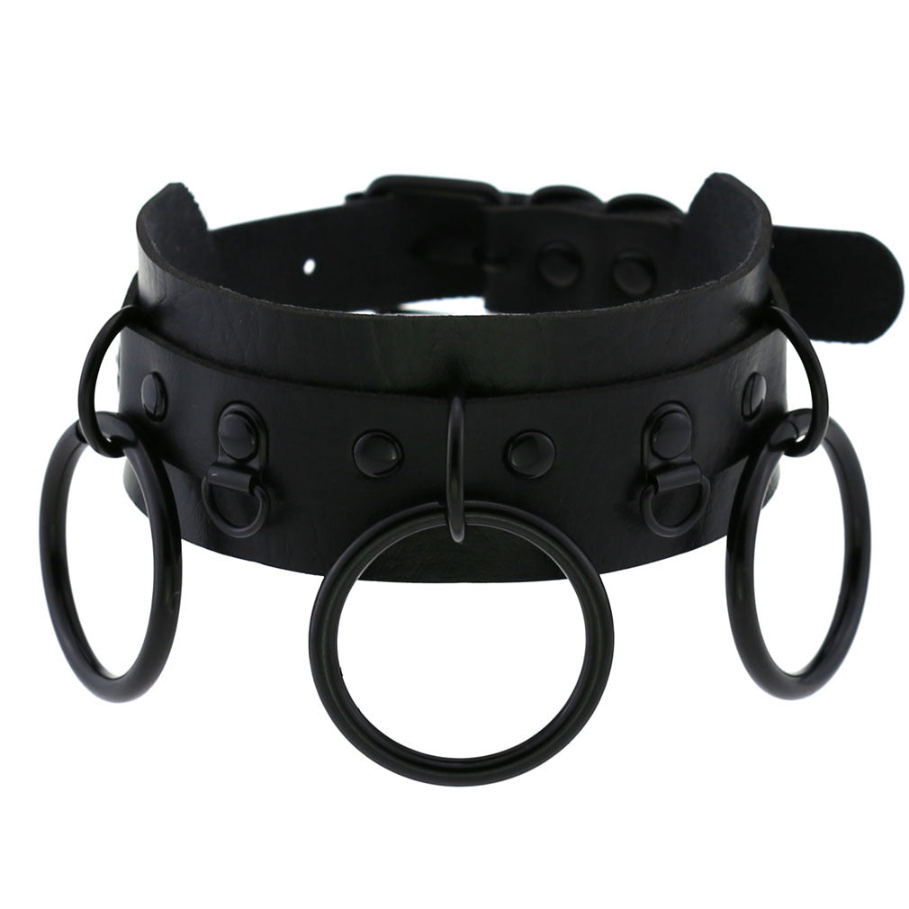 Leather Punk Street Shot Black Neckband Collar