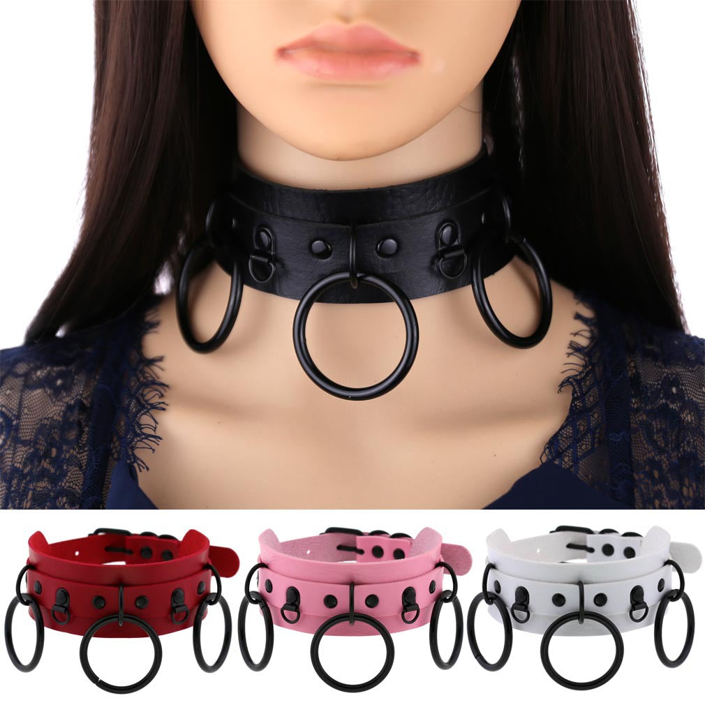Leather Punk Street Shot Black Neckband Collar