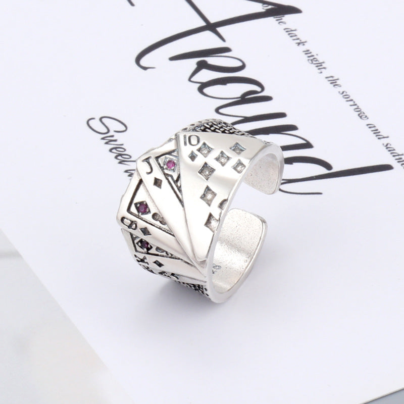 Women's Thai Sier Vintage Weave Open Poker Square Ring