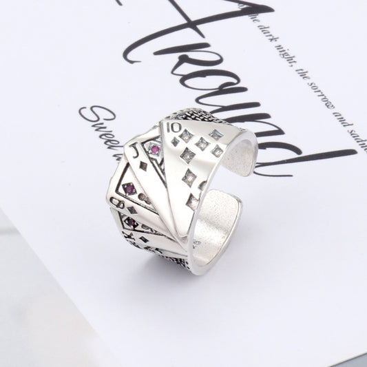 Women's Thai Sier Vintage Weave Open Poker Square Ring