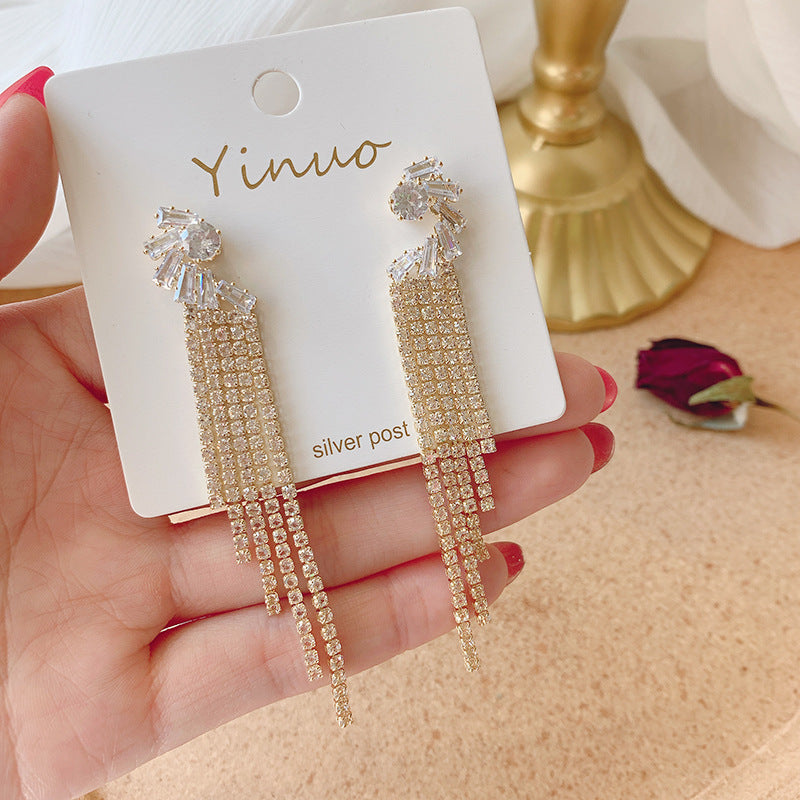 Women's Sier Pin Exaggerated Tassel Long Elegant Earrings