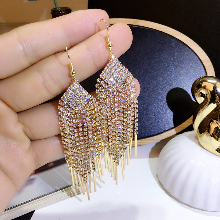 Women's Sier Pin Exaggerated Tassel Long Elegant Earrings