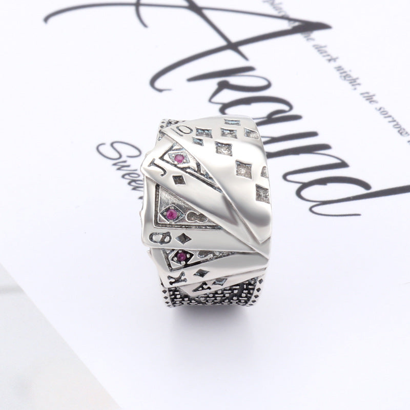 Women's Thai Sier Vintage Weave Open Poker Square Ring