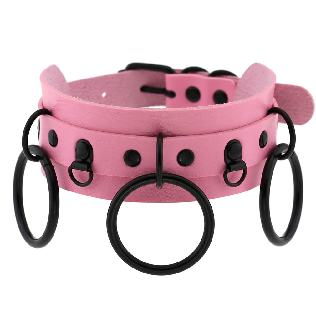 Leather Punk Street Shot Black Neckband Collar