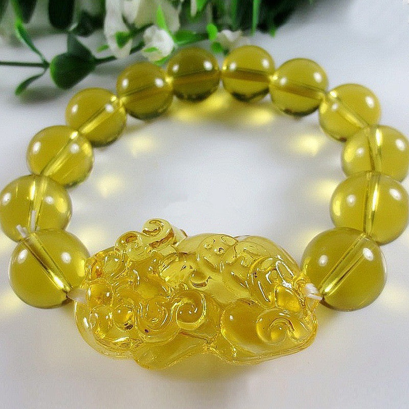 Imitation Citrine Beads Rosary Peace Lucky Bracelet