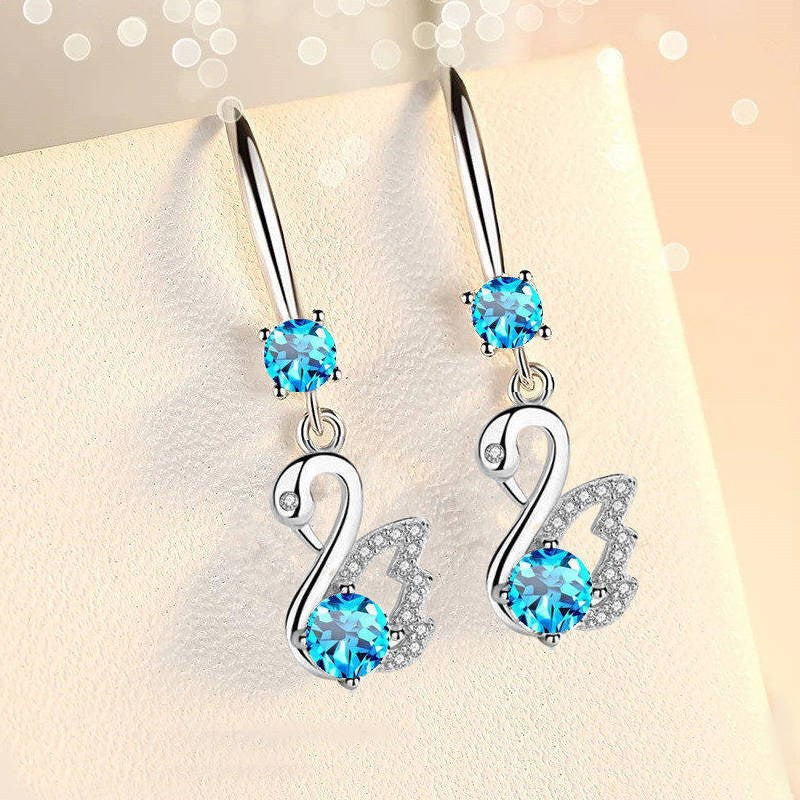 Women's Temperamental Sier Long Swan Ear Hooks Korean Style Gifts Rings