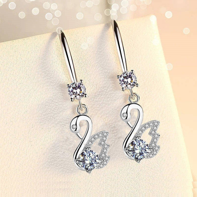 Women's Temperamental Sier Long Swan Ear Hooks Korean Style Gifts Rings