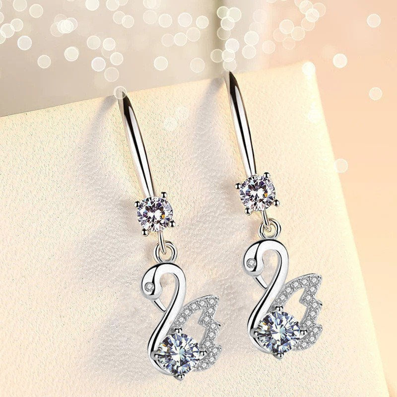 Women's Temperamental Sier Long Swan Ear Hooks Korean Style Gifts Rings