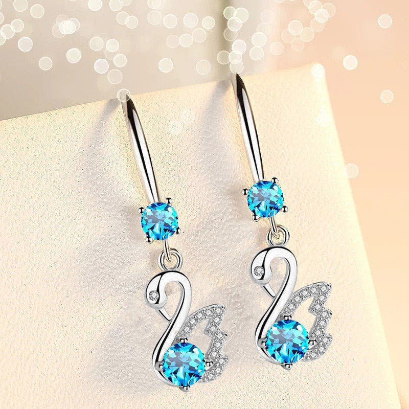 Women's Temperamental Sier Long Swan Ear Hooks Korean Style Gifts Rings