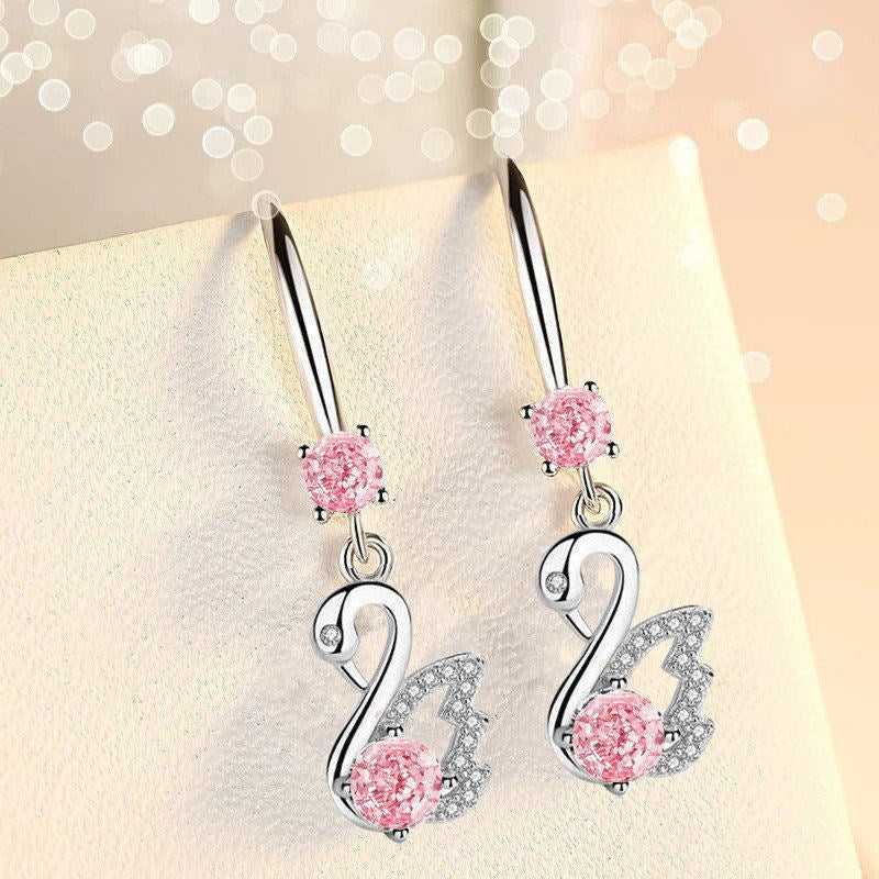 Women's Temperamental Sier Long Swan Ear Hooks Korean Style Gifts Rings