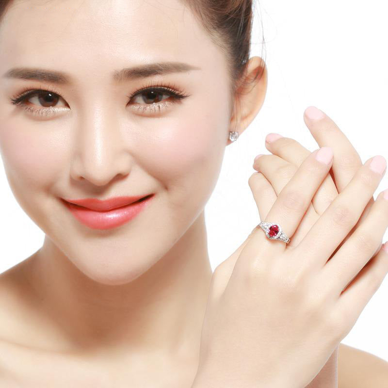 Style Oval Rose Red Diamond Simulation Tourmaline Group Inlaid Zircon Ring