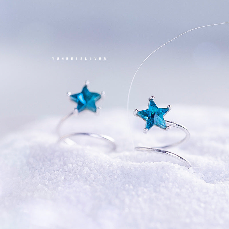 Women's Blue Crystal For Simple Grace Personality Pentagram Wave Curve Earrings