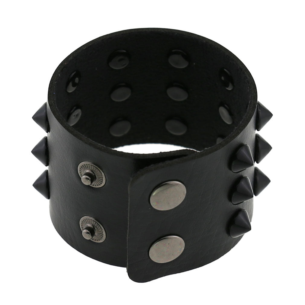 Exaggerated Black Tapered Pointed Rivet Three-row Leather Bracelets