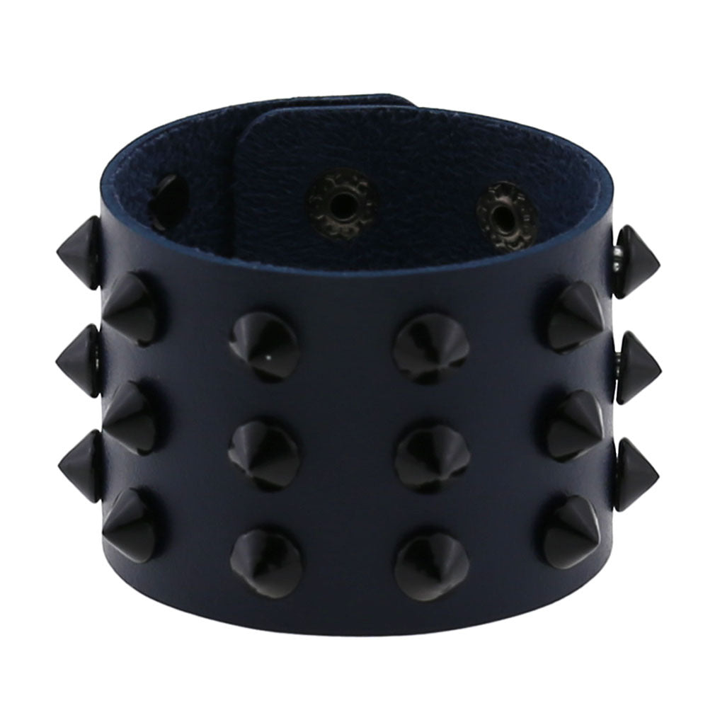 Exaggerated Black Tapered Pointed Rivet Three-row Leather Bracelets