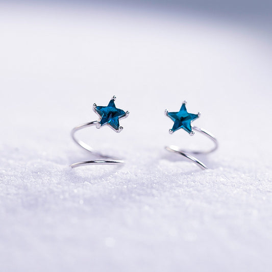 Women's Blue Crystal For Simple Grace Personality Pentagram Wave Curve Earrings