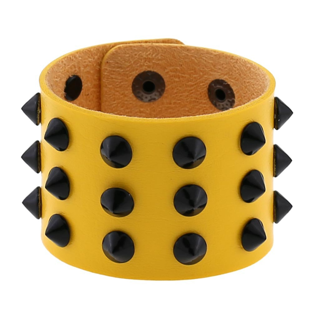 Exaggerated Black Tapered Pointed Rivet Three-row Leather Bracelets