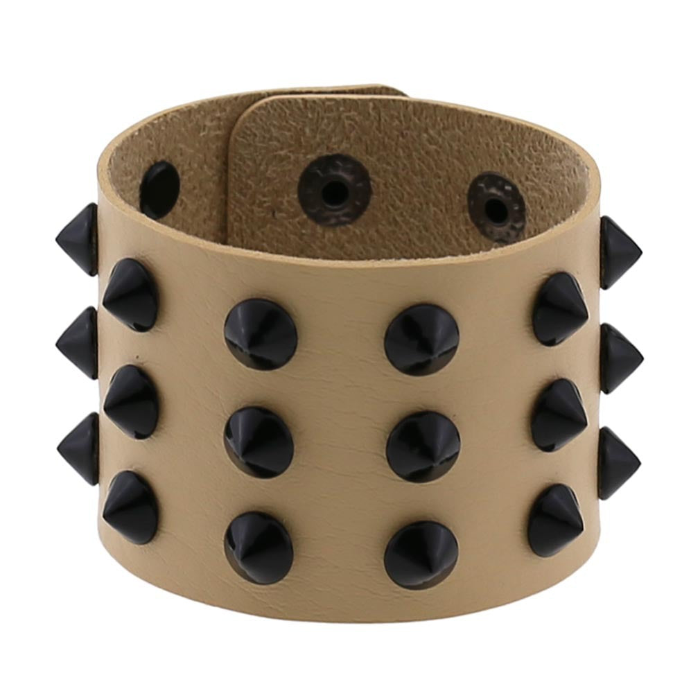 Exaggerated Black Tapered Pointed Rivet Three-row Leather Bracelets