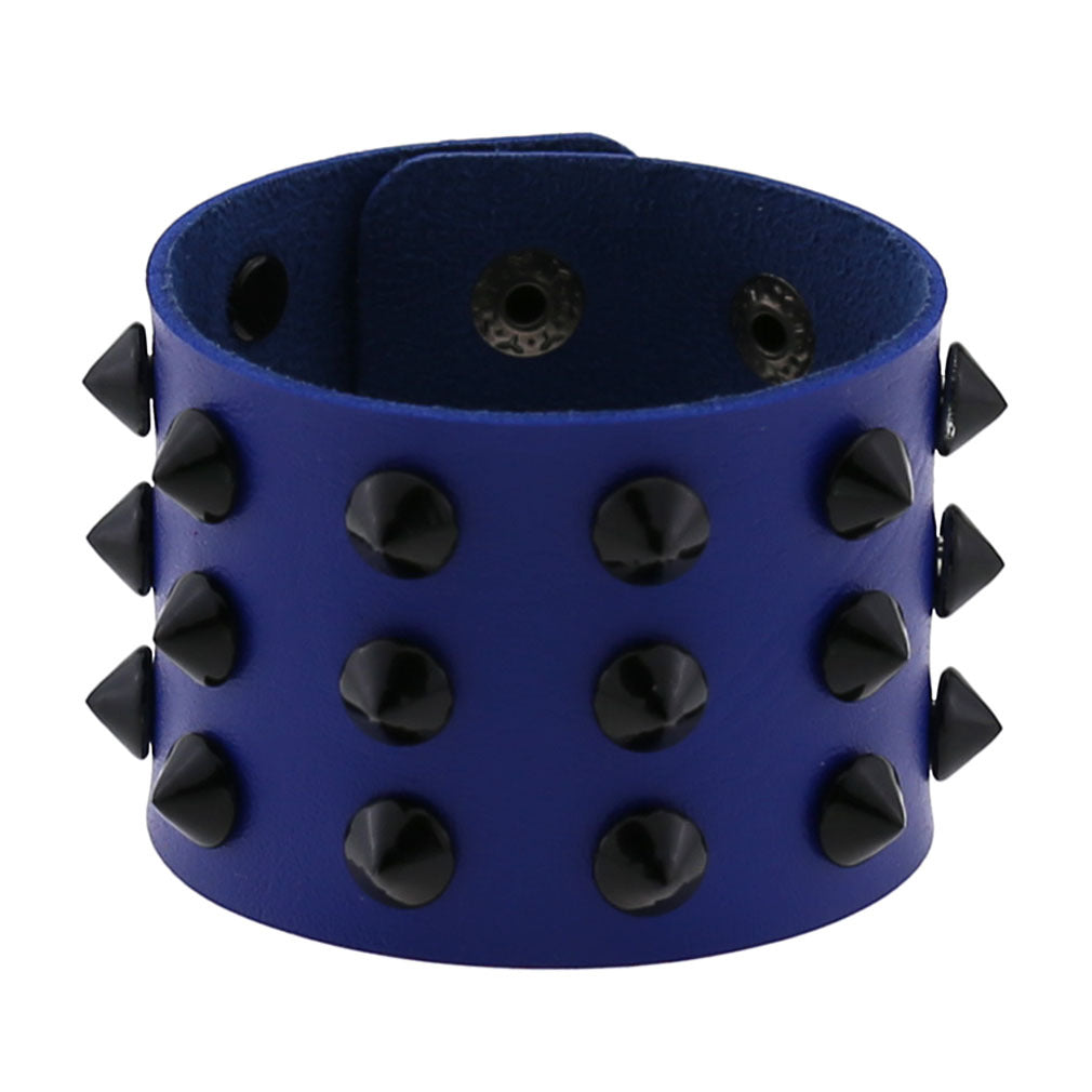 Exaggerated Black Tapered Pointed Rivet Three-row Leather Bracelets