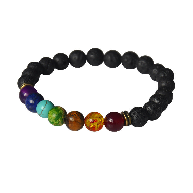Women's & Men's Colorful Volcanic Stone Handmade Beaded Palm Peach Bracelet