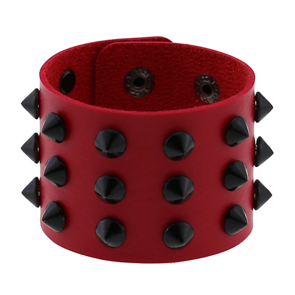 Exaggerated Black Tapered Pointed Rivet Three-row Leather Bracelets