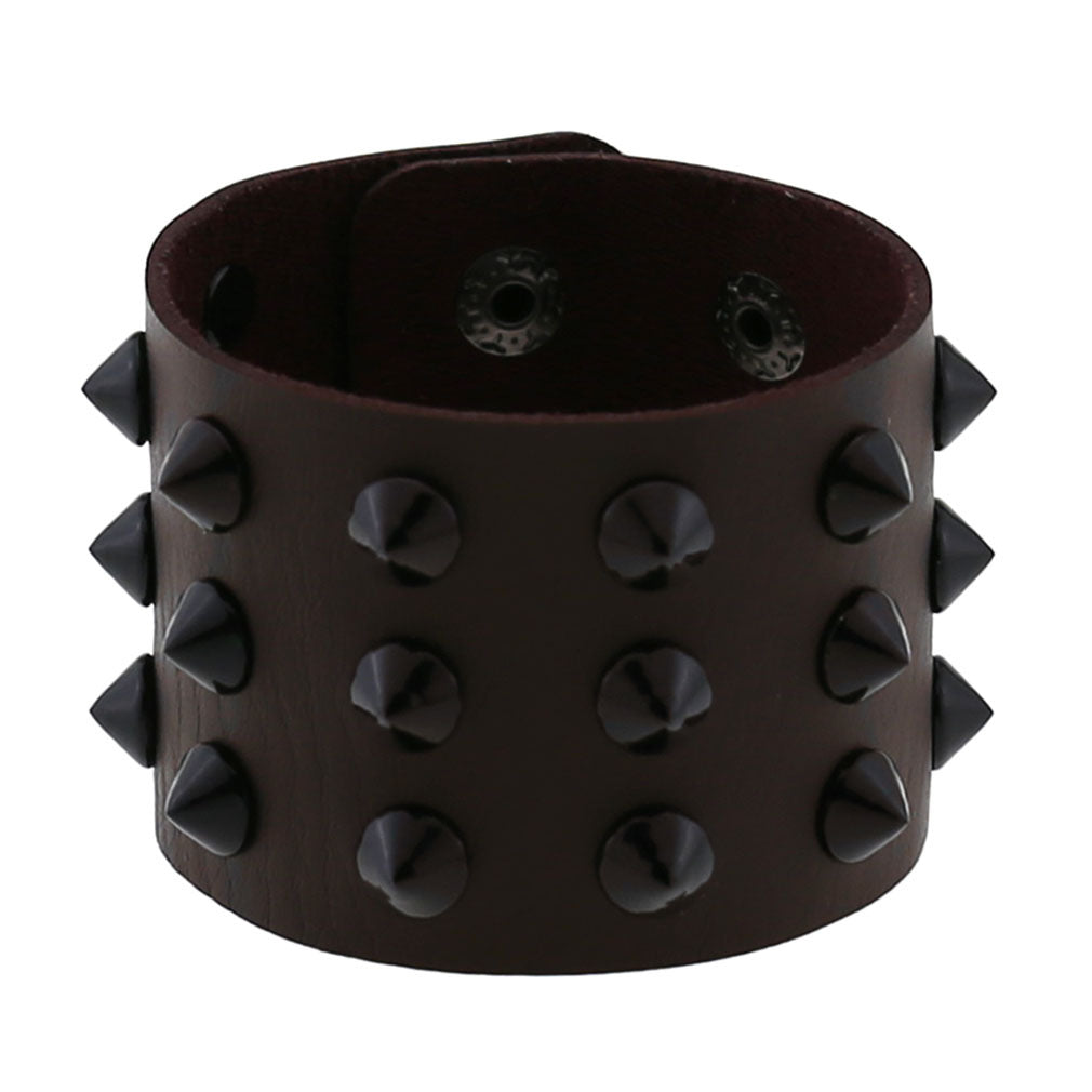 Exaggerated Black Tapered Pointed Rivet Three-row Leather Bracelets