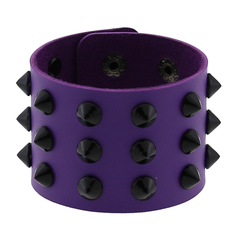 Exaggerated Black Tapered Pointed Rivet Three-row Leather Bracelets