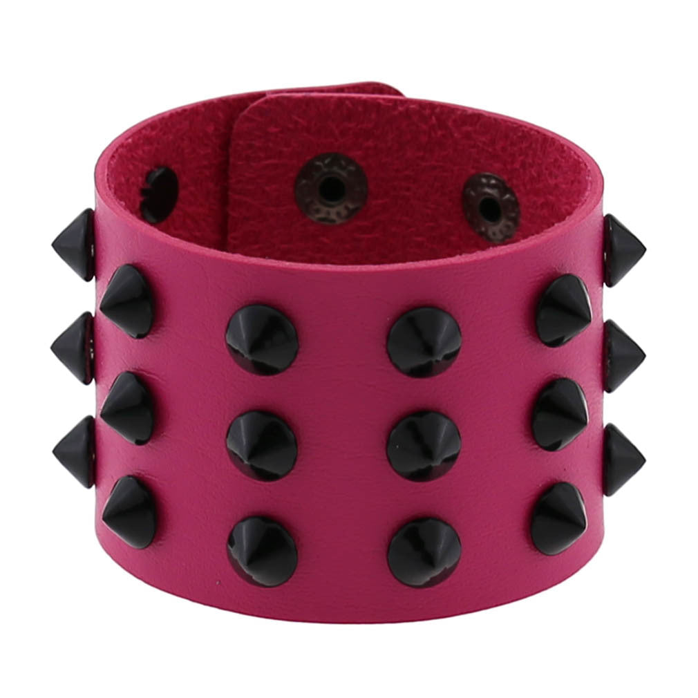 Exaggerated Black Tapered Pointed Rivet Three-row Leather Bracelets