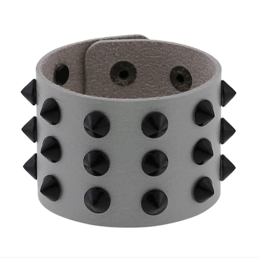 Exaggerated Black Tapered Pointed Rivet Three-row Leather Bracelets