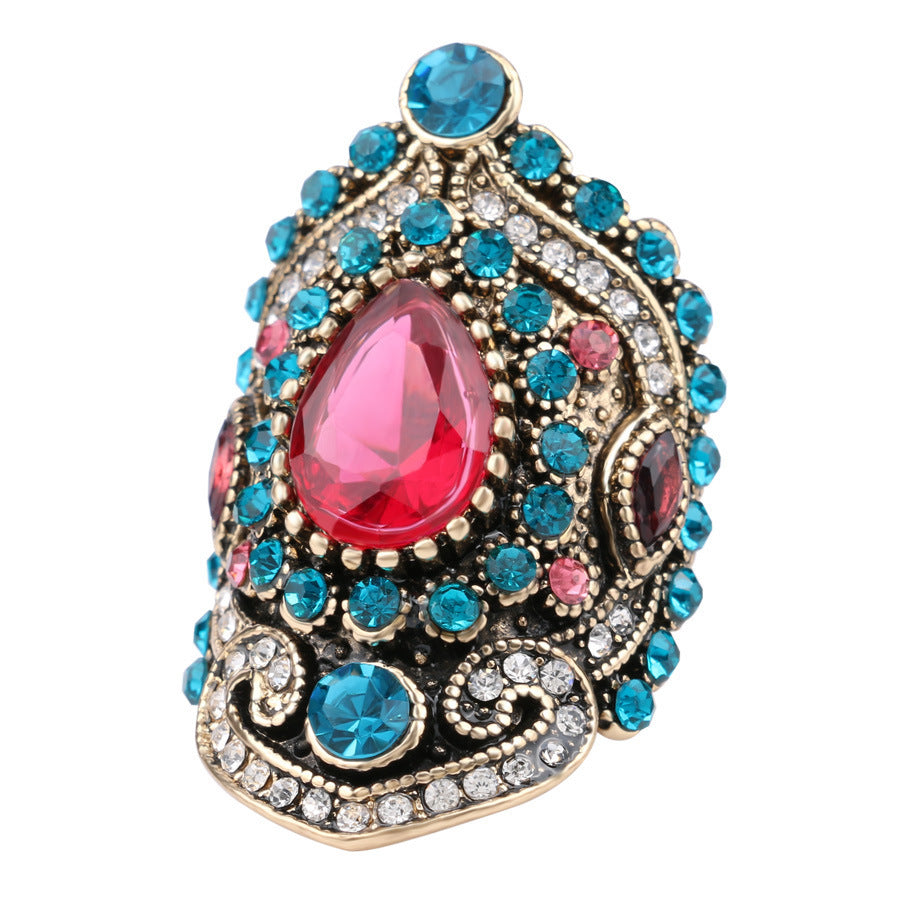 Inlaid Pink Crystal Blue Diamond Retro Rings