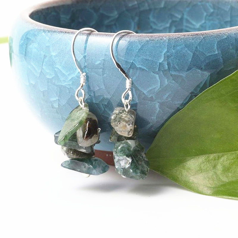 Classy Natural Stone Crystal Long Stream Earrings