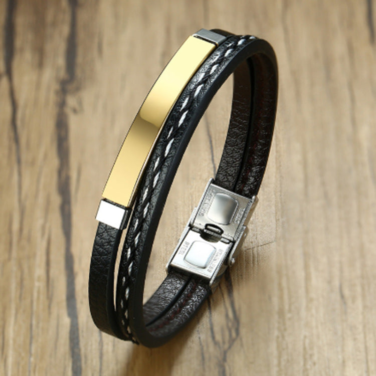 Men's Special Simple Creative Vintage Stainless Steel Leather Bracelet