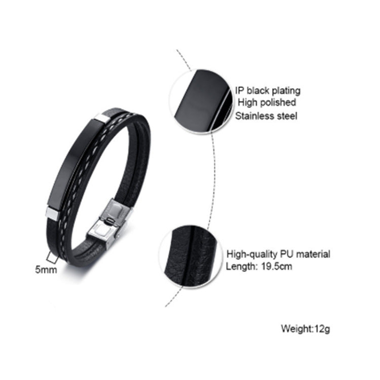 Men's Special Simple Creative Vintage Stainless Steel Leather Bracelet