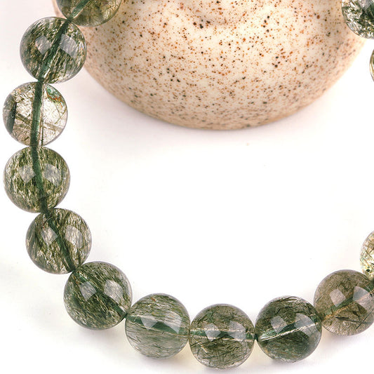 Natural Tourmaline Hair Emerald Green Crystal Transparent Bracelets