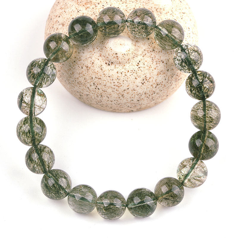 Natural Tourmaline Hair Emerald Green Crystal Transparent Bracelets