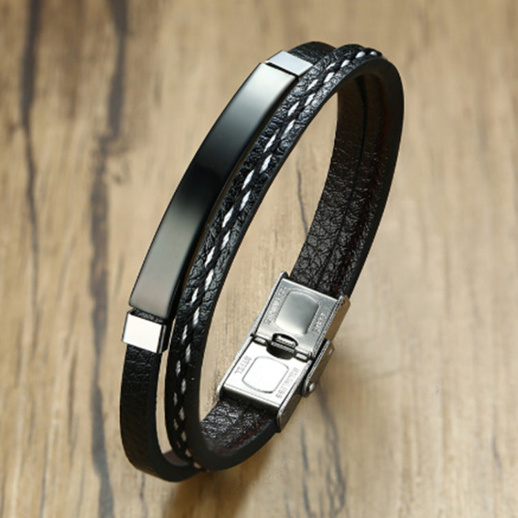 Men's Special Simple Creative Vintage Stainless Steel Leather Bracelet