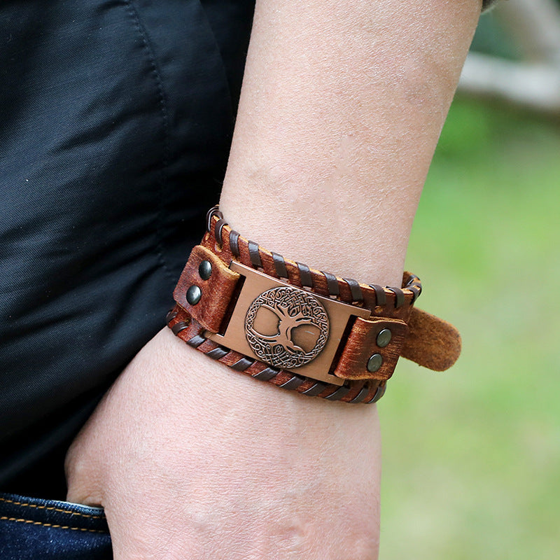 Men's Totem Lucky Tree Cattle Leather Vintage Bracelets