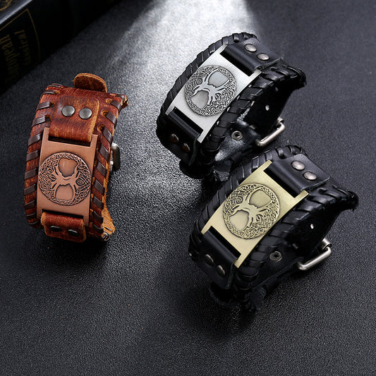 Men's Totem Lucky Tree Cattle Leather Vintage Bracelets