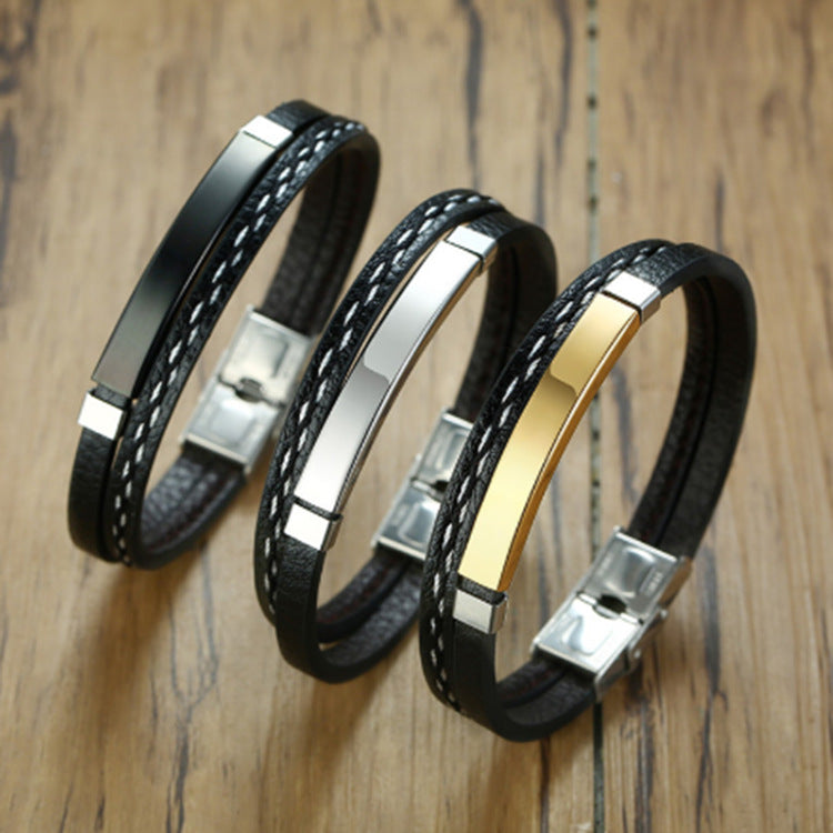 Men's Special Simple Creative Vintage Stainless Steel Leather Bracelet