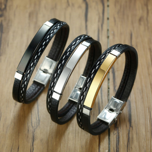 Men's Special Simple Creative Vintage Stainless Steel Leather Bracelet