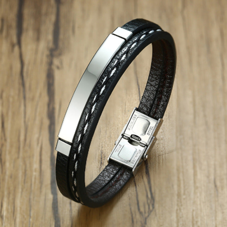 Men's Special Simple Creative Vintage Stainless Steel Leather Bracelet