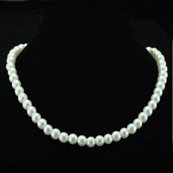 Women's Short Model In White Color Glass Pearl Faux Clothing Collar