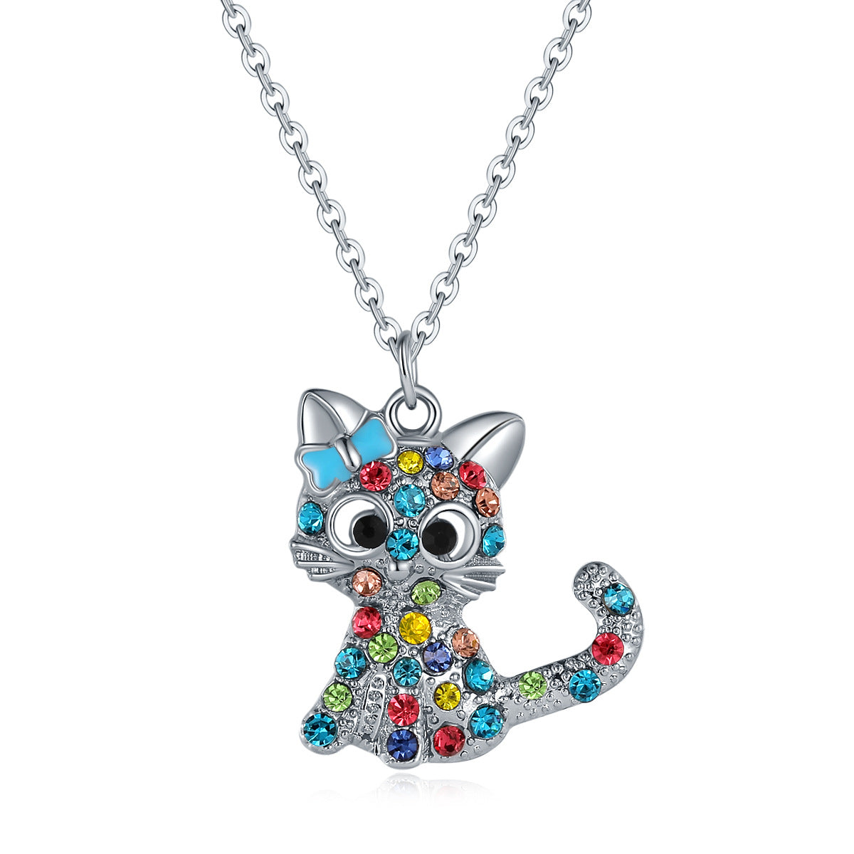 Children's Ornament Color Bow Kitty Christmas Day Cartoon Necklaces