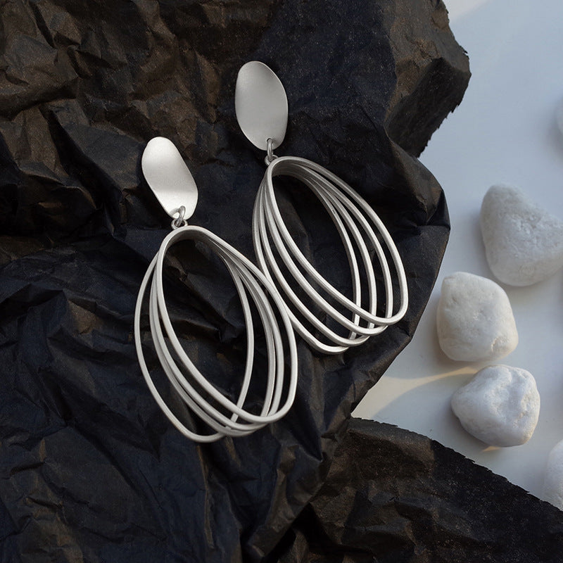 Women's Frosty Style Long Geometric Ellipse Simple Matte Earrings