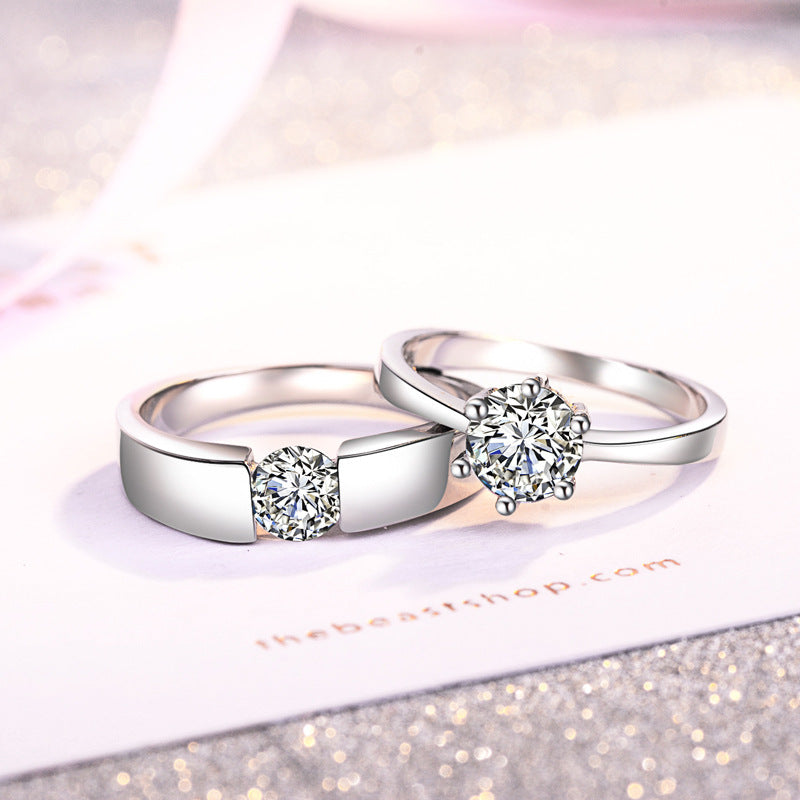 Fashion Sier Couple Female Platinum Plated Inlaid Stone Diamond Ring