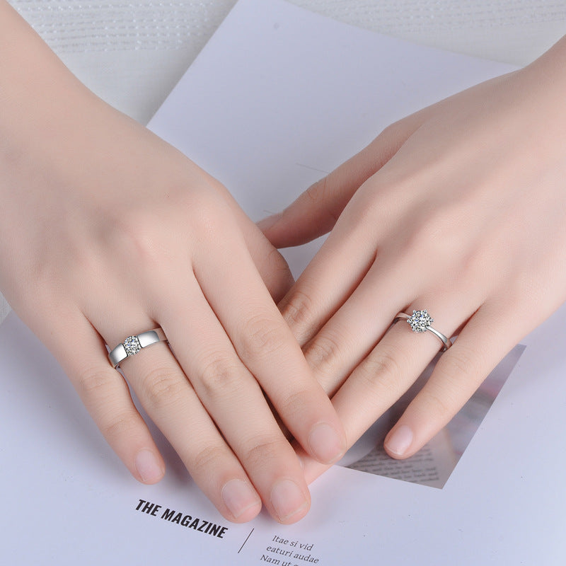 Fashion Sier Couple Female Platinum Plated Inlaid Stone Diamond Ring